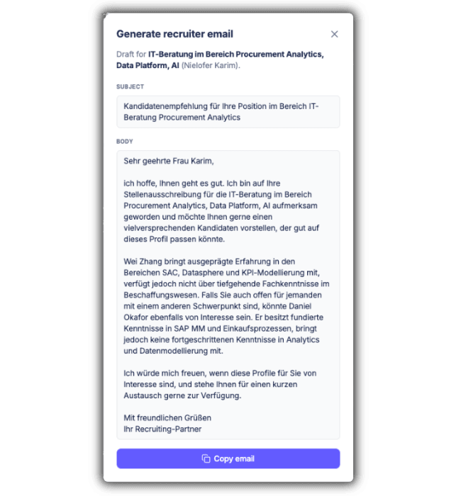 Generate Recruiter Emails in One Click